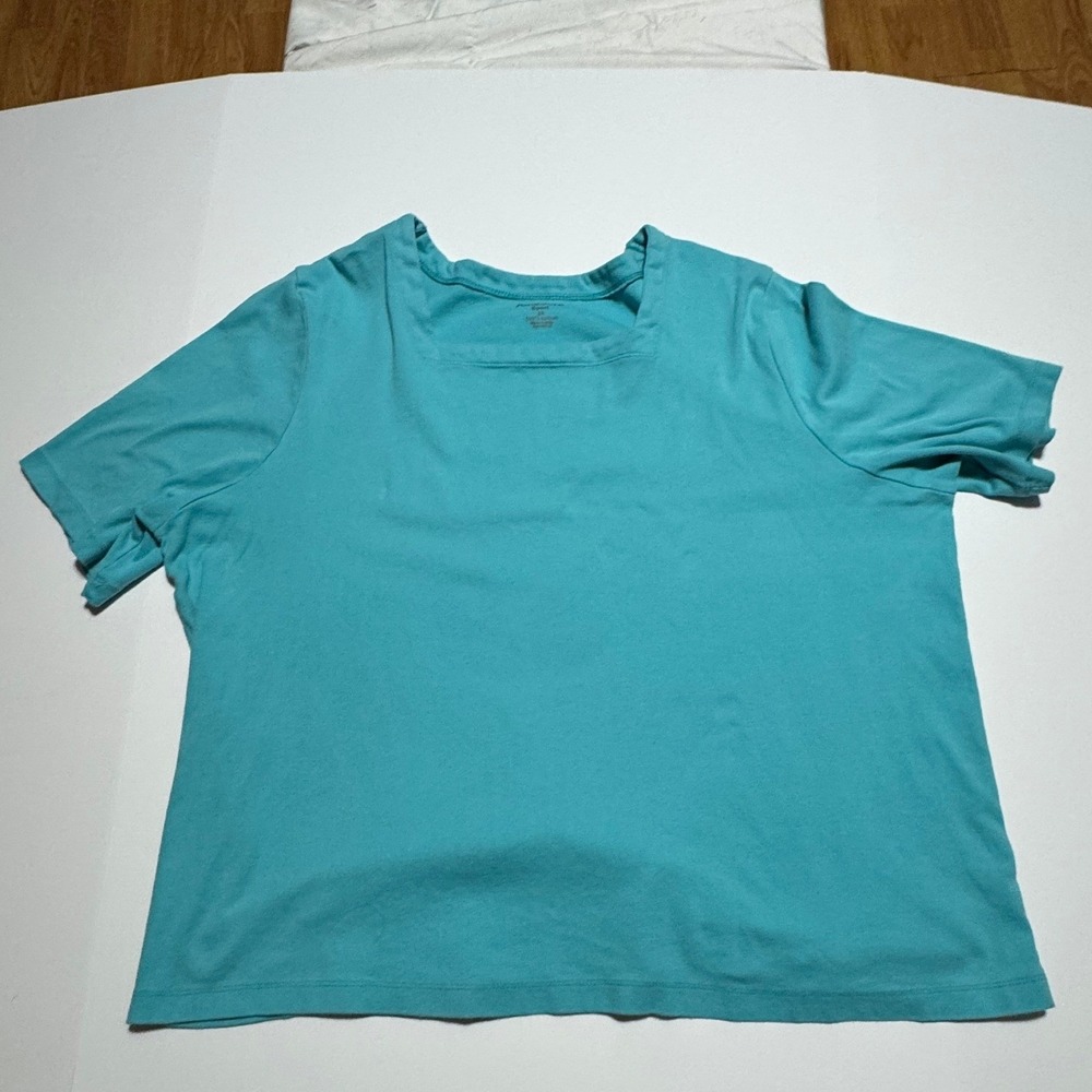 Amadora Sport Womens Turquoise Square Neck 100% Cotton T-Shirt Size 2X